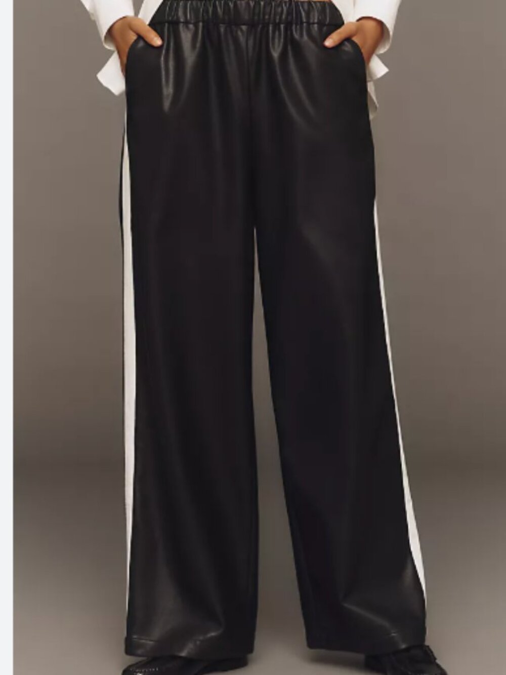 Maeve Faux Leather Pull-On Track Pants black white stripe Anthropologie M